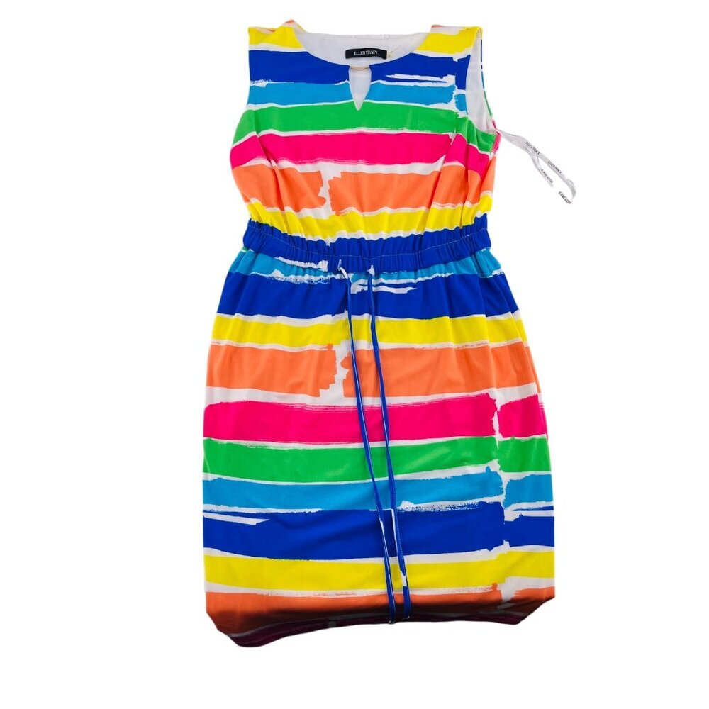 Ellen Tracy Womens Multi-Color Striped Sleeveless‎ Dress Size 2 rainbow